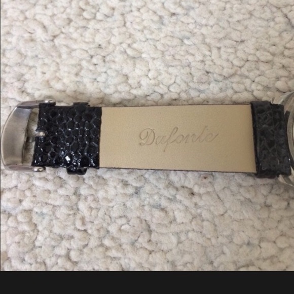 Dufonte Swarovski Silver Crystal Sun Face Black Leather Water Resistant Watch - Picture 6 of 9